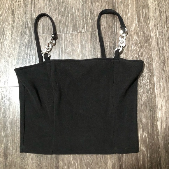 NWT H&M Divided Black Ribbed Crop Top with Chain Straps - Picture 1 of 5